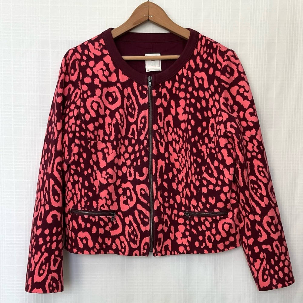 GAP Pink and Burgundy Animal Print Zip Jacket